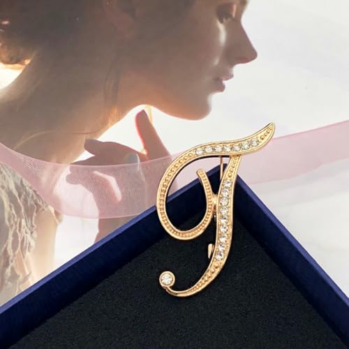 Image of Rhinestone Initial Brooch Pin for Women, Alphabet Gold Letter Brooch A-Z with Crystal, Metal Pin for Hat Bag Dress Suit Accessory for Men