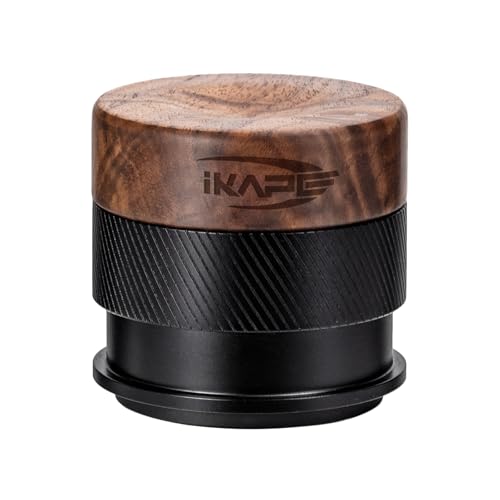 IKAPE 53MM Espresso Tamper, New Wooden Handle Design,Premium Barista Coffee Calibrated Tamper with Spring Loaded, 100% Stainless Steel Tamper Compatible with All 53MM Bottomless Portafilter