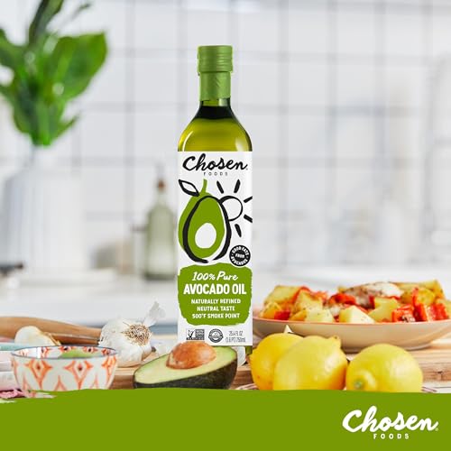 Chosen Foods 100% Pure Avocado Oil, Keto and Paleo Diet Friendly, Kosher Oil for Baking, High-Heat Cooking, Frying, Homemade Sauces, Dressings and Marinades (25.4 fl oz)