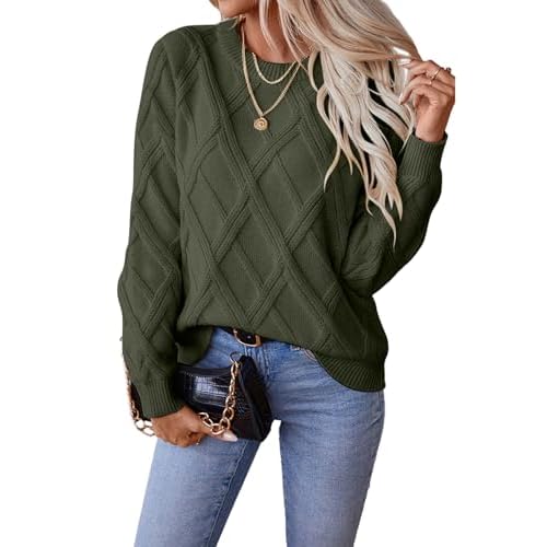 SHEWIN Womens Sweaters Crewneck Cable Knit Sweater Long Sleeve Fall Tops for Women 2025