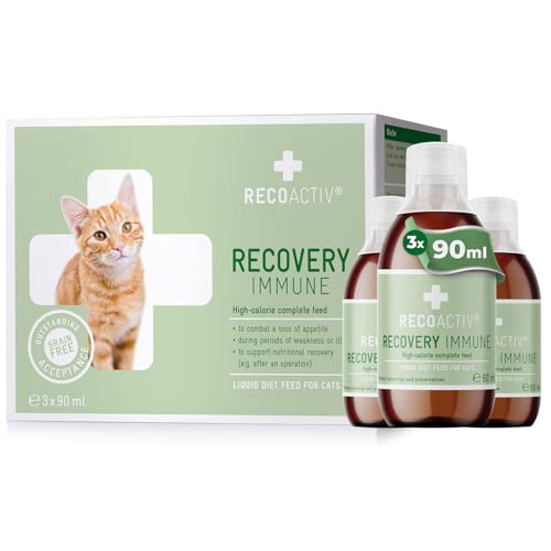 RECOACTIV Recovery Immune for cats, 3 x 90 ml, high-calorie complete diet food for cats suffering from malnutrition and during recovery, to promote weight gain, and for pets who refuse to eat