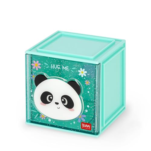 Legami - Cutie Cubes Modular Desk Box, Panda, Schreibtisch-Organizer, Aufbewahrung, inklusive Stickerbogen, stapelbar, multifunktional, ABS, 90 x 90 x 100 cm, Türkis
