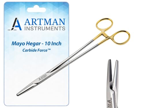 Mayo Hegar Needle Holder Surgical Needle Driver Clamp Forceps with Tungsten Carbide Inserts by ARTMAN (10 Inches)