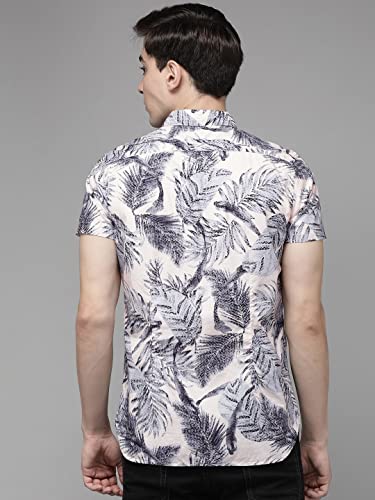 Image of THE BEAR HOUSE Men's Cotton Slim Printed Hawaiian Short Sleeves Shirt |Pink |L |TBH-Play-PC-L |