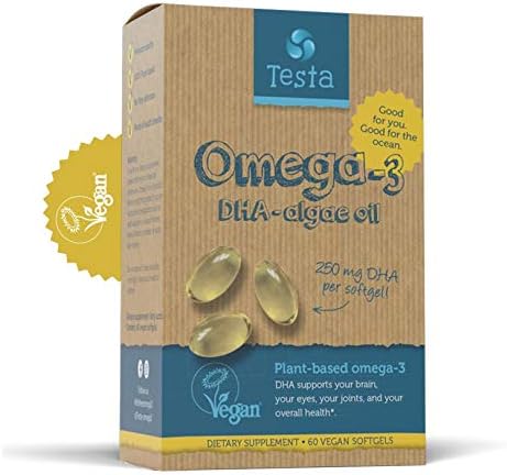 Testa Omega 3 Supplement - 250mg DHA from Algae Oil - Vegan Omega 3 - Supports Brain, Eye & Joint Health - Not from Fish, Pure Algae Capsules - Two Months Supply