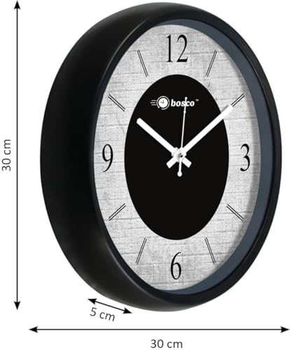 Image of Bosco Decorative Non Ticking Silent, Black and White 30 CM, Modern Design Round Wall Clock for Home, Living Room, Bedroom, Office and Kitchen | BWC-1601