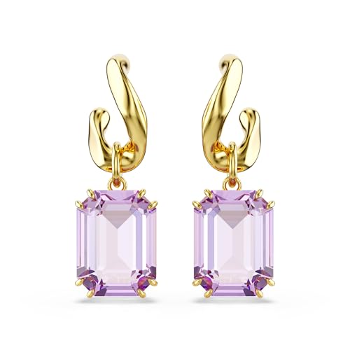 Swarovski Millenia drop earrings, Octagon cut, Purple, Gold-tone Finish