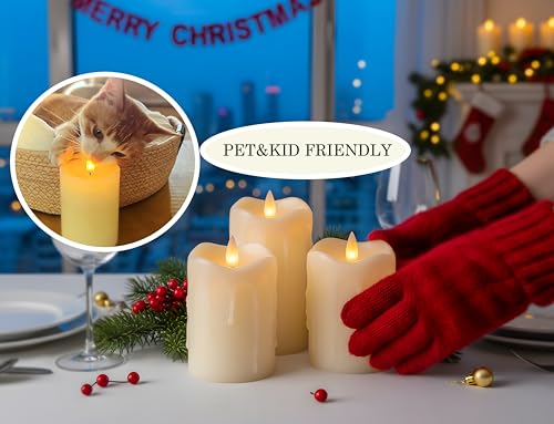 Image of Flameless Pillar Candles Flickering with Remote Timer, Battery Operated LED Candles Up to 400 Hours, 3D Moving Flame Real Wax Candles. (Ivory with Dripping Tear)