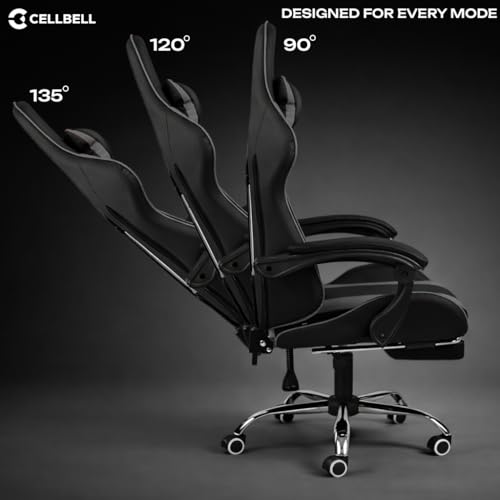Image of CELLBELL Konquer Ergonomic Gaming Chair for Office & Work from Home | Leatherette Computer Chair with Lumbar Massage, Retractable Footrest,| Heavy Duty Executive Chair (Grey-Black)
