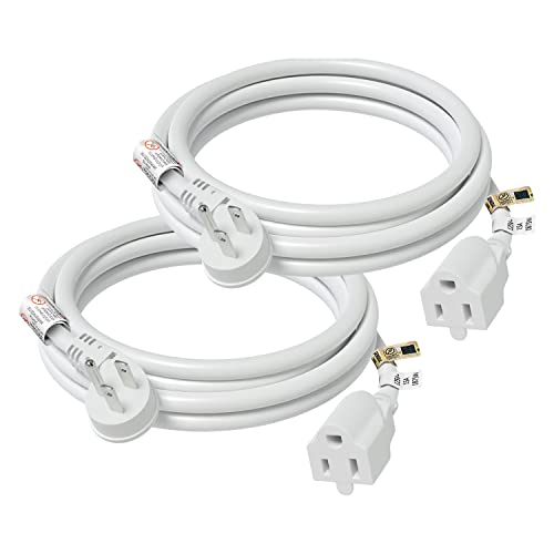 Image of FIRMERST 1875W 15A Flat Plug Extension Cord 6 Feet 14 AWG White Pack of 2, UL Listed
