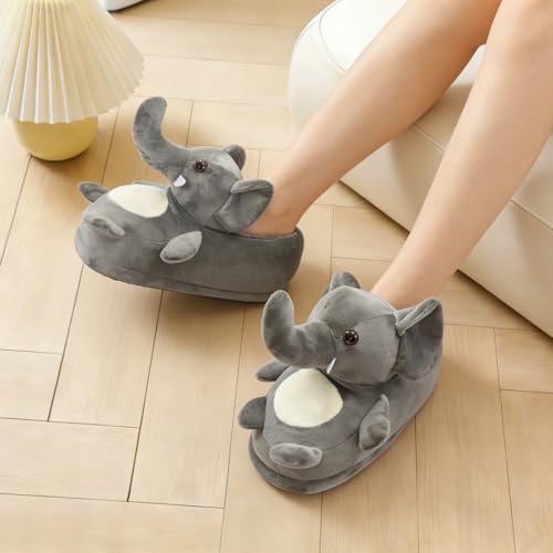 Image of Fluffy Hippo & Elephant Slippers - Oversized Warm House Slippers for Adults | Non-Slip Soft-Sole Indoor Slippers
