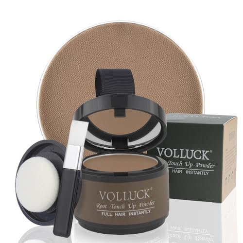 VOLLUCK Root Touch up Powder, Instant Hairline Powder for Thinning Areas and Gray Hair Coverage, Natural and Non-greasy Root Cover up for Women and Men (Brown, 0.14 Ounce)