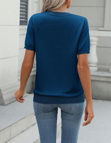 Image of Zeagoo Womens Summer Short Sleeve Tops Crew Neck Lightweight Pullover Sweaters Loose Dressy Casual Blouse Basic Clothes