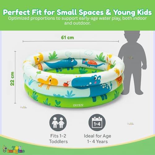 Image of Toy Imagine Swimming Pool for Kids | 3-Ring Baby Bath Tub for Kids 3-6 Years | Portable Inflatable Kiddie Pool Indoor & Outdoor Water Fun | Perfect for Holi & Summer Play Dino Buddies (2 feet)