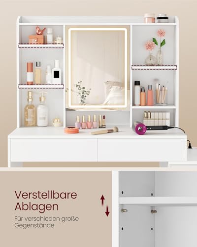 VASAGLE Schminktisch mit LED-Beleuchtung, 40 x 124,7 x 145 cm – Ansicht 7