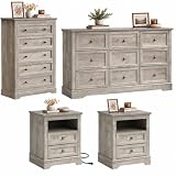 LOUVIXA Farmhouse Bedroom Sets of 4, Including 9 Drawer Dresser, 5 Drawer Dressers and Nightstand Set of...