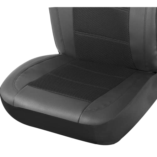 Pic Auto Car Seat Cover Full Set, Front Bucket Seat Covers With Split Bench Car Seat Cover Set, Mesh And Leather Universal Fit Most Cars, Suvs, And Trucks (Black) #TOP5