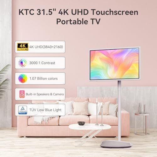 Image of KTC 32 inch 4K Smart Portable Monitor MEGAPAD, Google EDLA Certified, UHD Touchscreen on Wheels, Speaker & Camera, 16G+256G Storage, Built-in Battery, Full Swivel Rotation, Remote Control, A32Q7 MAX