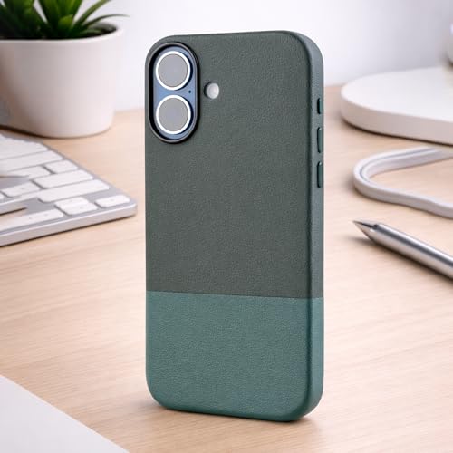 Image of TEKNE Dual-Tone Vegan Leather Case for iPhone 17 | MagSafe Compatible | 2m Drop Protection | Slim & Scratch Resistant | Raised Camera Protection Back Cover - Green