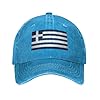 YYHWHJDE Black Washed Denim Baseball Cap Greek Flag Prints Adjustable Cotton Hat Breathable & Lightweight, Blue, One Size #1