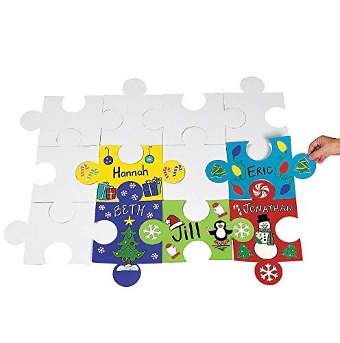 Fun Express Piezas de Rompecabezas Gigantes En Blanco DIY 14 Pulgadas Set de 24 Piezas | Para Niños 3-5, 4-6, 5-8, Actividades de Aula y Proyectos Grupales, Cartulina Blanca para Decorar miniatura 1