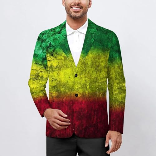 Red Yellow Green Rasta Flag Mens Blazer Suit Jacket Lightweight Slim Fit Casual Coat2