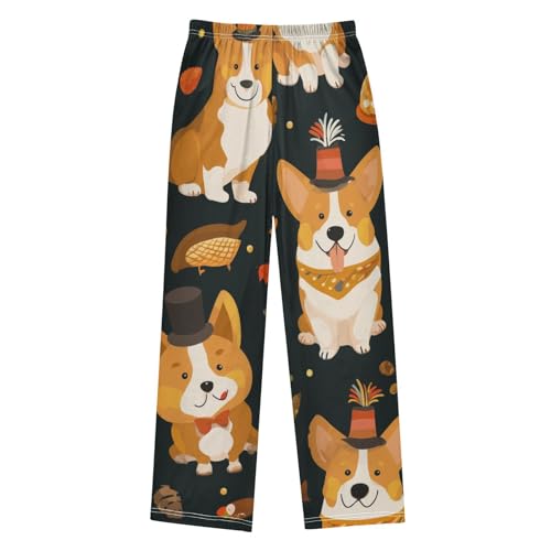 Corgi Dog Autumn Pumpkin Boys Long Pants Soft Trousers Elastic Waist Kids Lounge Bottoms with Pockets S-XL2