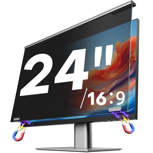 Image of OMOTON Computer Privacy Screen for 24 Inch 16:9 Aspect Ratio Computer Monitor, Magnetic Privacy Eye Protection Anti Blue Light Glare Shield Filter, Removable Anti-Scratch Protector Film