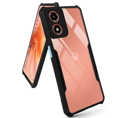 Image of TPU+PC Hybrid Back Cover for Motorola Moto G04 | Motorola Moto G04s, 360 Protection | Crystal Clear with Black Bumper | Camera Protection | Ultra Hybrid Transparent (Black Bumper)