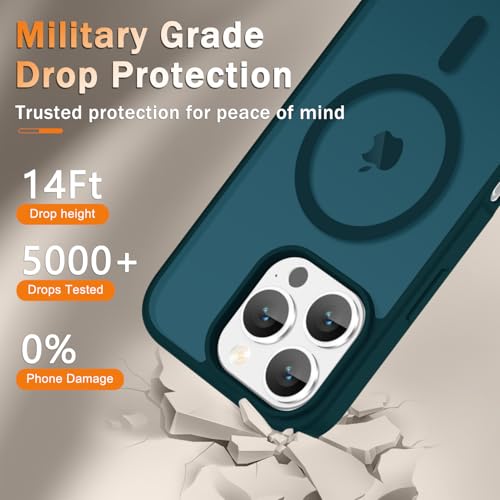 Image of YENAPOON for iPhone 16 Pro Max Case, Matte Magnetic Phone Cover [with 1 Screen Protector] [Support for MagSafe] [Shockproof Military Grade Protection] Translucent Frosted Back, Blue