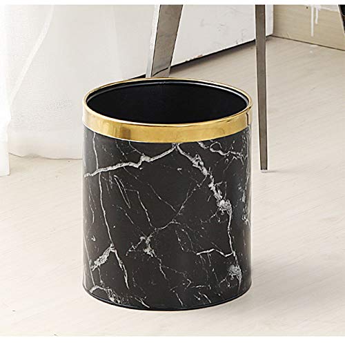 Caneca para basura negra de 10 litros, cuero PU, forma cilíndrica miniatura 2