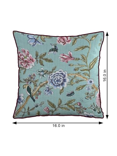 Image of Pure Cotton Quilted Cushion Cover 16x16 Inch | Anokhi Print Decorative Throw Pillow Cover | Soft Cotton Sofa Cushion Cover with Hidden Zipper | Living Room Bedroom Home Decor