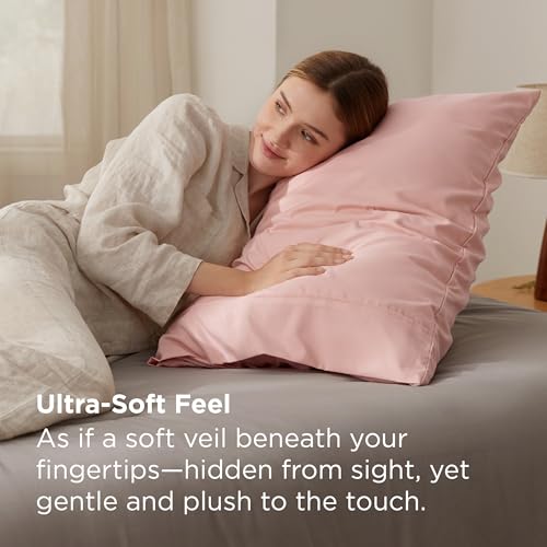 Bedsure Queen Pillow Cases Set of 2 - Pale Blush Brushed Microfiber Pillowcase 2 Pack, Super Soft and Cozy Pillow Case Covers with Envelope Closure, Wrinkle, Fade and Stain Resistant, 20x30 Inches
