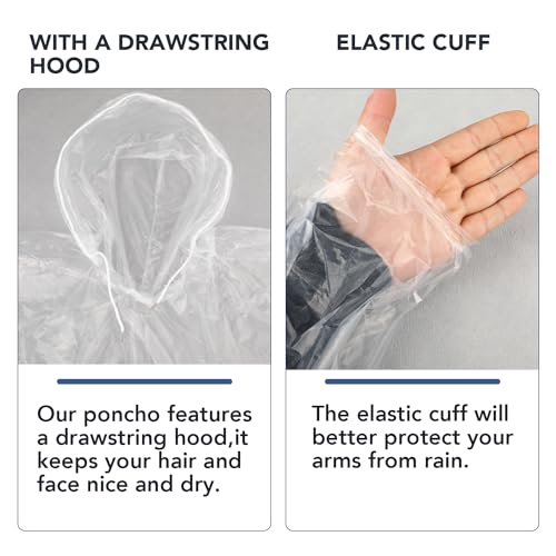 VOISEN Rain Ponchos for Adults,Ponchos Family Pack,16 Pack Ponchos Adult,Emergency Disposable Rain Ponchos,Clear3