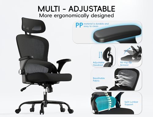 Image of TRALT Office Chair - Ergonomic Office Chair with Back Support, Computer Chair - Home Office Desk Chair, 330 lbs Wide Seat Big and Tall Office Chairs with Headrest, Comfy Desk Chairs (Black)