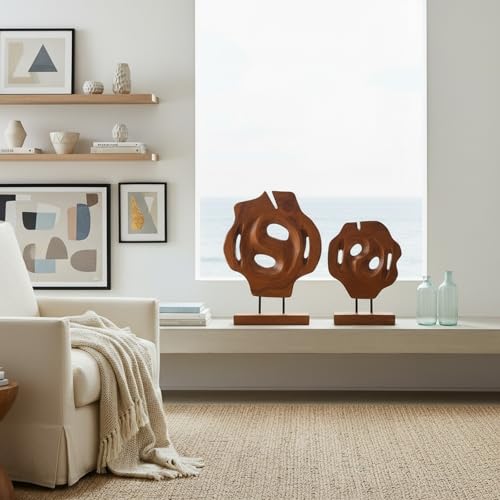 Set de 2 esculturas geométricas de madera de teca miniatura 4