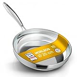 Morleos Padella in acciaio inox 26 cm Non rivestita | 5 strati - 3 mm - 1,12 kg | Padella per saltare in acciaio inox per induzione | Lavabile in lavastoviglie e adatta al forno fino a 400°C | Alta