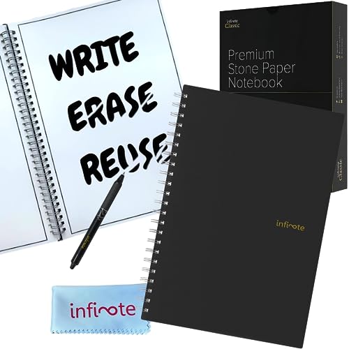 Infinote Originals Reusable Stone Paper Smart Notebook (RoyalBlack, A4-100 Page)