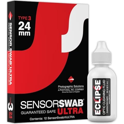 Senor Cleaning Kit - 24mm Sensor Swab (12 Swabs) for Cleaning Full Frame Sensors and Eclipse Sensor Cleaning Application with Dropper Tip (59ml) 2oz Cover