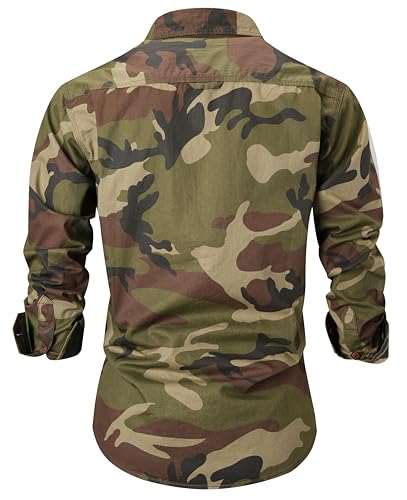 PAODIKUAI Men Camouflage Denim Shirt Camo Washed Military Long Sleeve Shirts Casual Button Down Shirts3