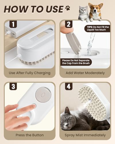 Image of Cat Steam Brush for Shedding, Pet Steam Brush for Cats and Dog, 4 in 1 Rechargeable Cat Hair Brush, Spray Anti-Static, Massage, Cleaning, Shedding & Combing All In One, for Long & Short Haired Pets!