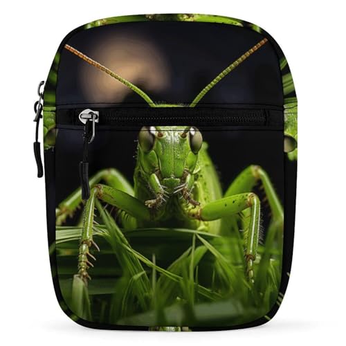 Personalized Small Crossbody Bag Water Resistant Messenger Bags Mini Grasshopper on Grass Printing SlingBag For Men Women