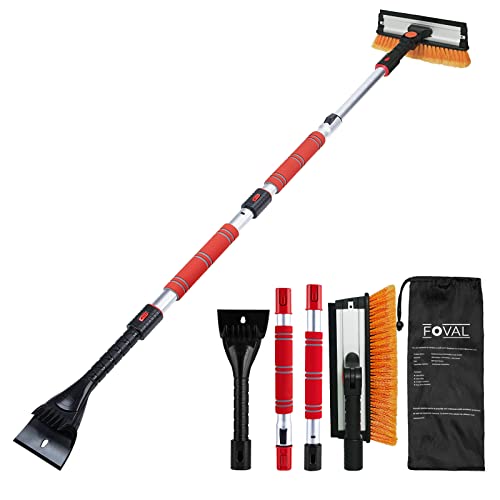 FOVAL 62.4" Extendable Ice Scraper Snow Brush with Squeegee for