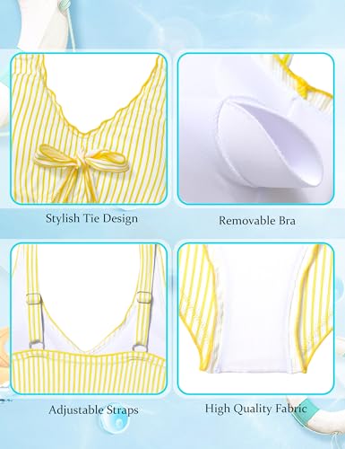 Image of KANGKANG Girls Swimsuit Bikini Set Solid Color V-Neck Two Piece Bathing Suit with Chest Pad Adjustable Straps Swimwear 7-16T