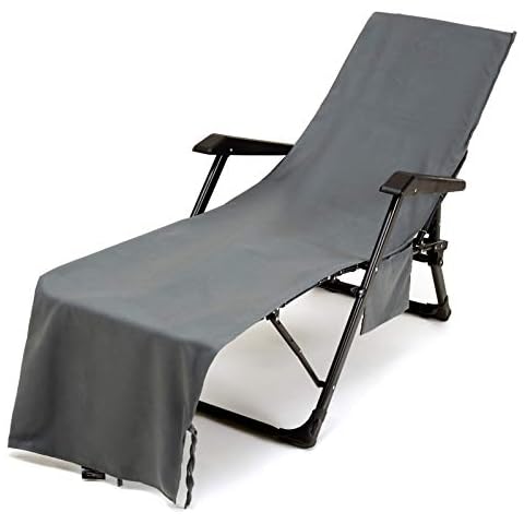 XHDZSW Sunbed Covers Lounger Towel for Beach, Beach Towel, Beach Chair Cover, Sunbed Towels Sun Lounger Mate Towel with Pockets (Grey) Cover