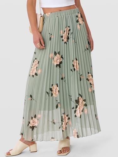 ANRABESS Womens Pleated Floral Maxi Skirt Fall Chiffon Casual Elastic Waist A-Line Flowy Boho Long Skirts 2025 Trendy Outfit3