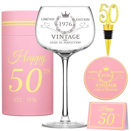 50th Birthday Gifts for Her - Limited Edition Wine Glass Gift Box Set​ - Unique 50th...