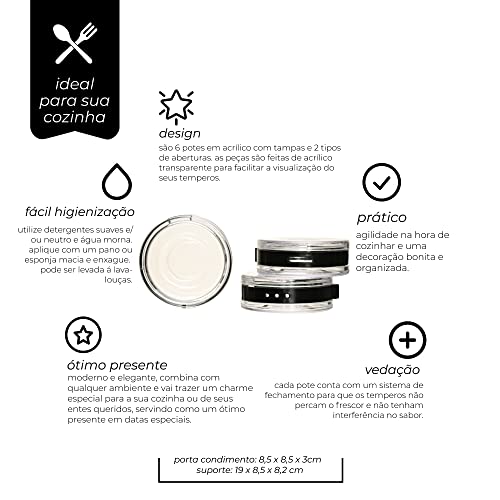 Mimo Style Porta Condimentos De Encaixe Compacto, Com Detalhes, O Conjunto Com 6 Pçs Ainda Conta com
