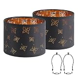 Black Lampshades Set of 2, Drum Lampshades with Butterfly Design, 12.7" x 12.7" x 10 Inches Lampshad