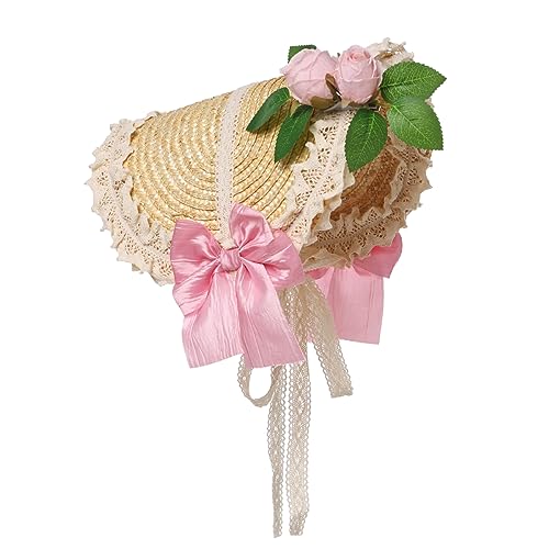 Chapeau de paille à fleurs bleu foncé style bonnet victorien pour pique-nique chic